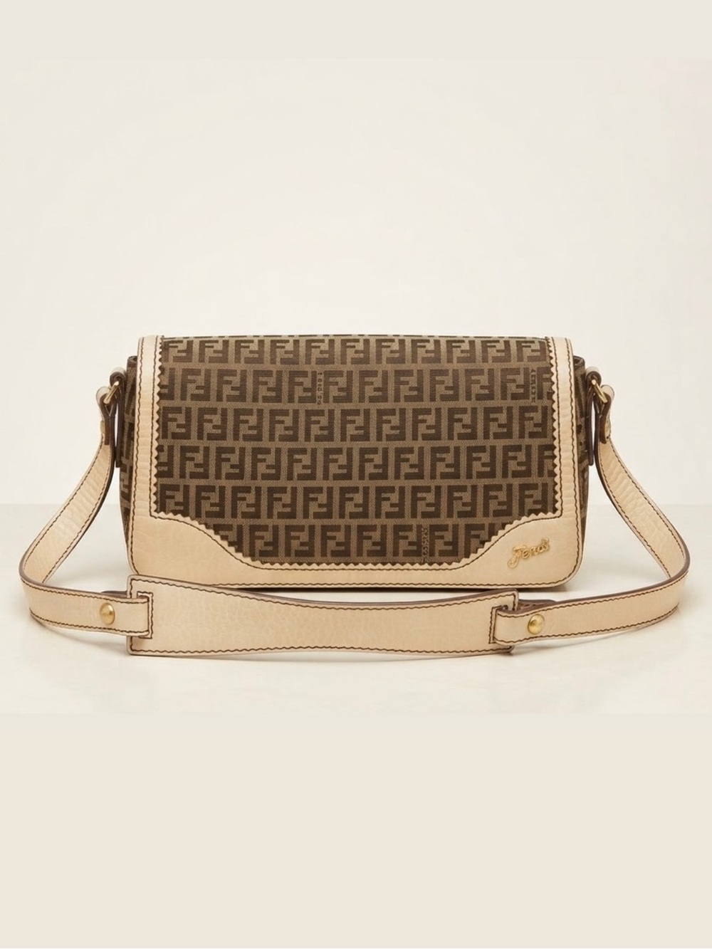 Vintage Fendi Monogram Logo Baguette Zucca Shoulder Bag